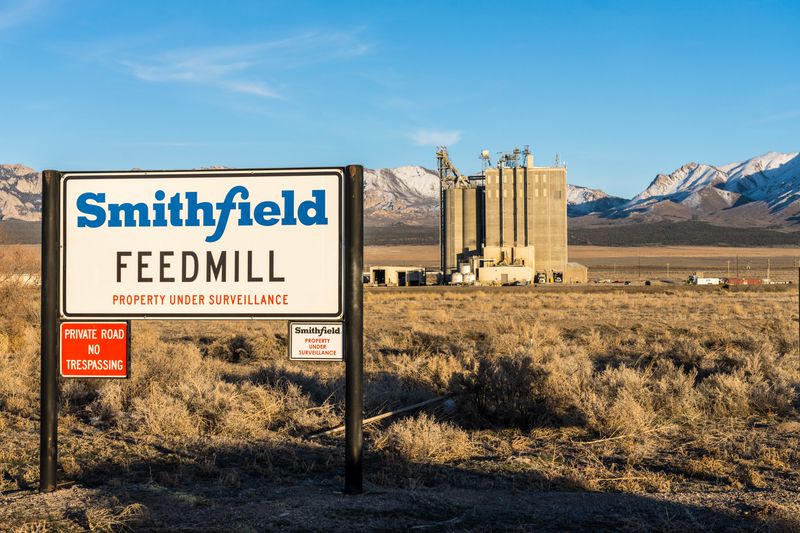 The Smithfield feed processing mill producing food for nearby hog-raising farms. Milford, Utah. 