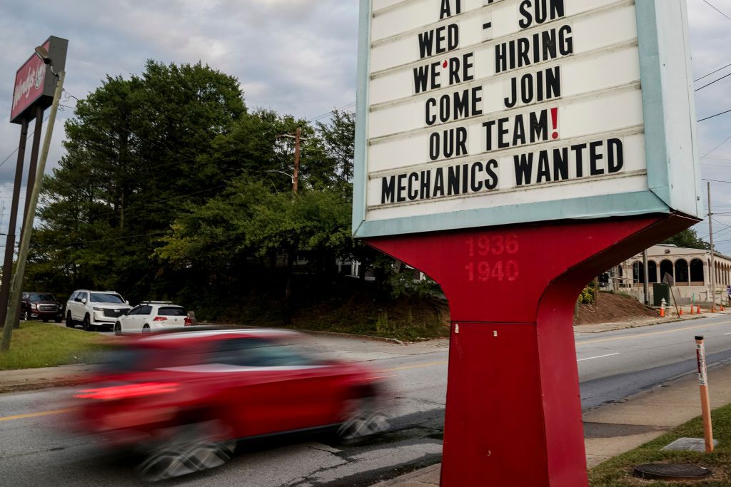 A "We're Hiring" sign in Atlanta, Georgia, US, on Wednesday, Sept. 18, 2024. 