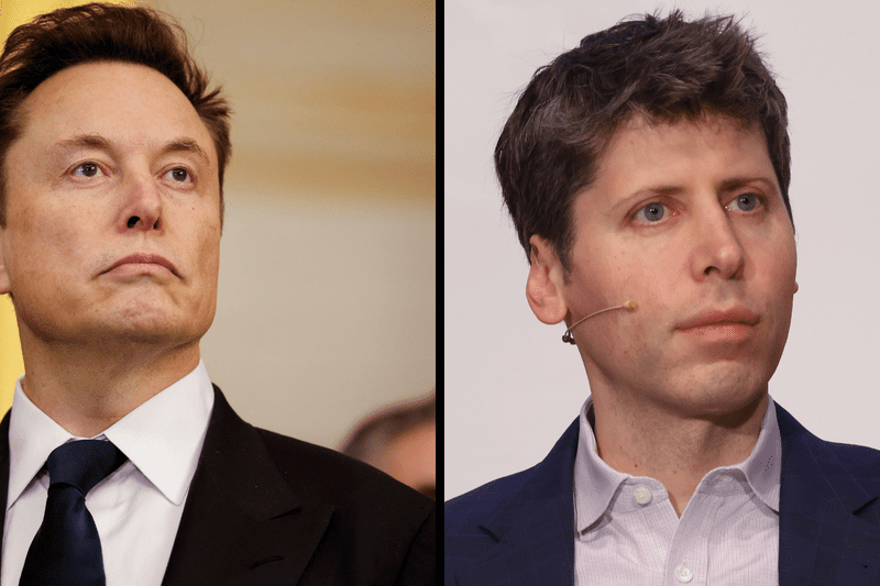 A composite image of Elon Musk, left, and Sam Altman. 