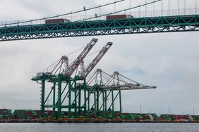 Idle gantry cranes at the Port of Los Angeles in Los Angeles, California, US, on Monday, May 12, 2025. 