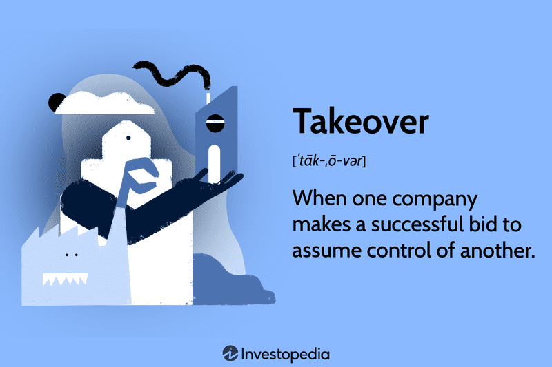 Takeover: When one company makes a successful bid to assume control of another.