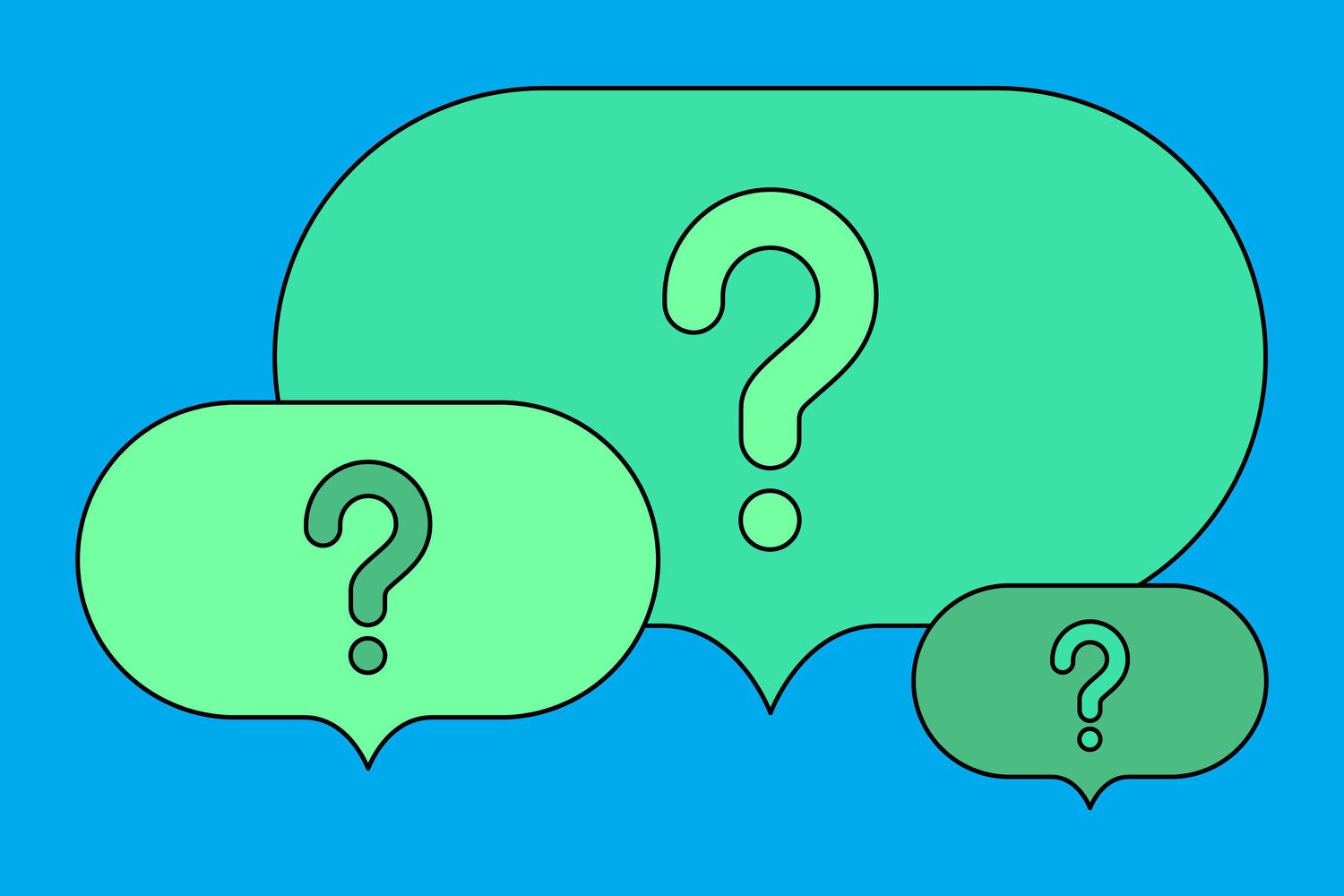Illustration of lime green question mark bubbles.