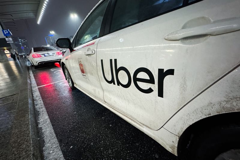 Uber logo is seen on a car in Warsaw, Poland on January 13, 2024 