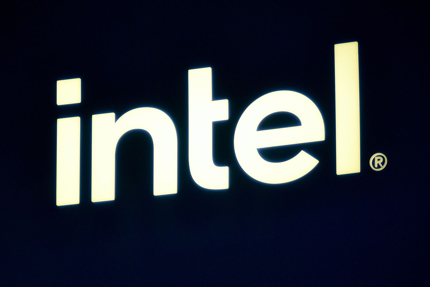  Intel logo at the Mobile World Congress 2024.