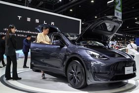 A Tesla vehicle on display at an expo in Bangkok on Friday. 