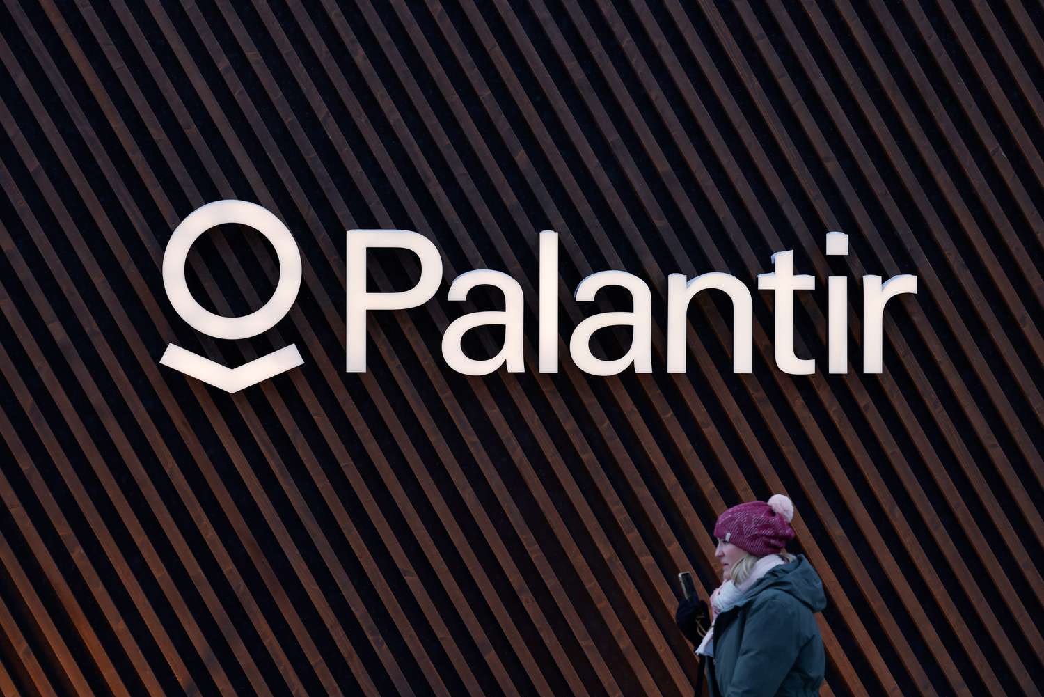 Palantir logo on a wall. 