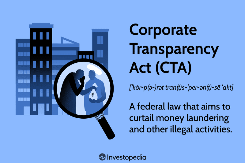 Corporate Transparency Act (CTA) A federal law that aims to curtail money laundering and other illegal activities.