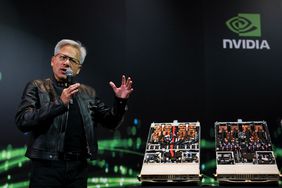 Nvidia CEO Jensen Huang speaks at a news conference in May 2025. 