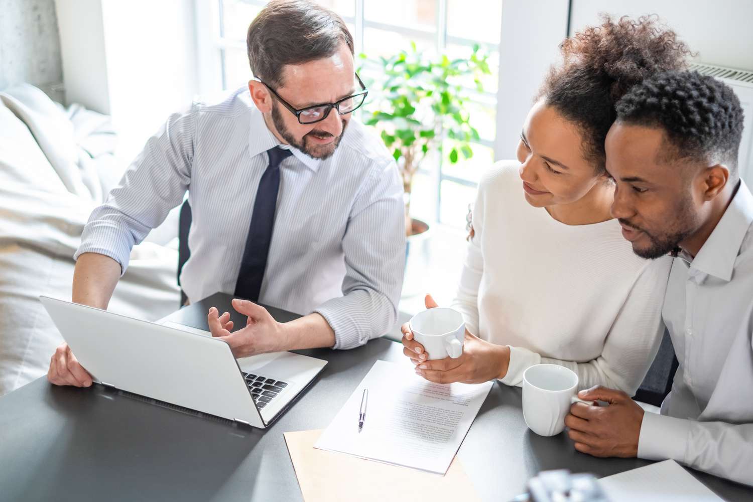 Family couple consultations with a lawyer or insurance agent.