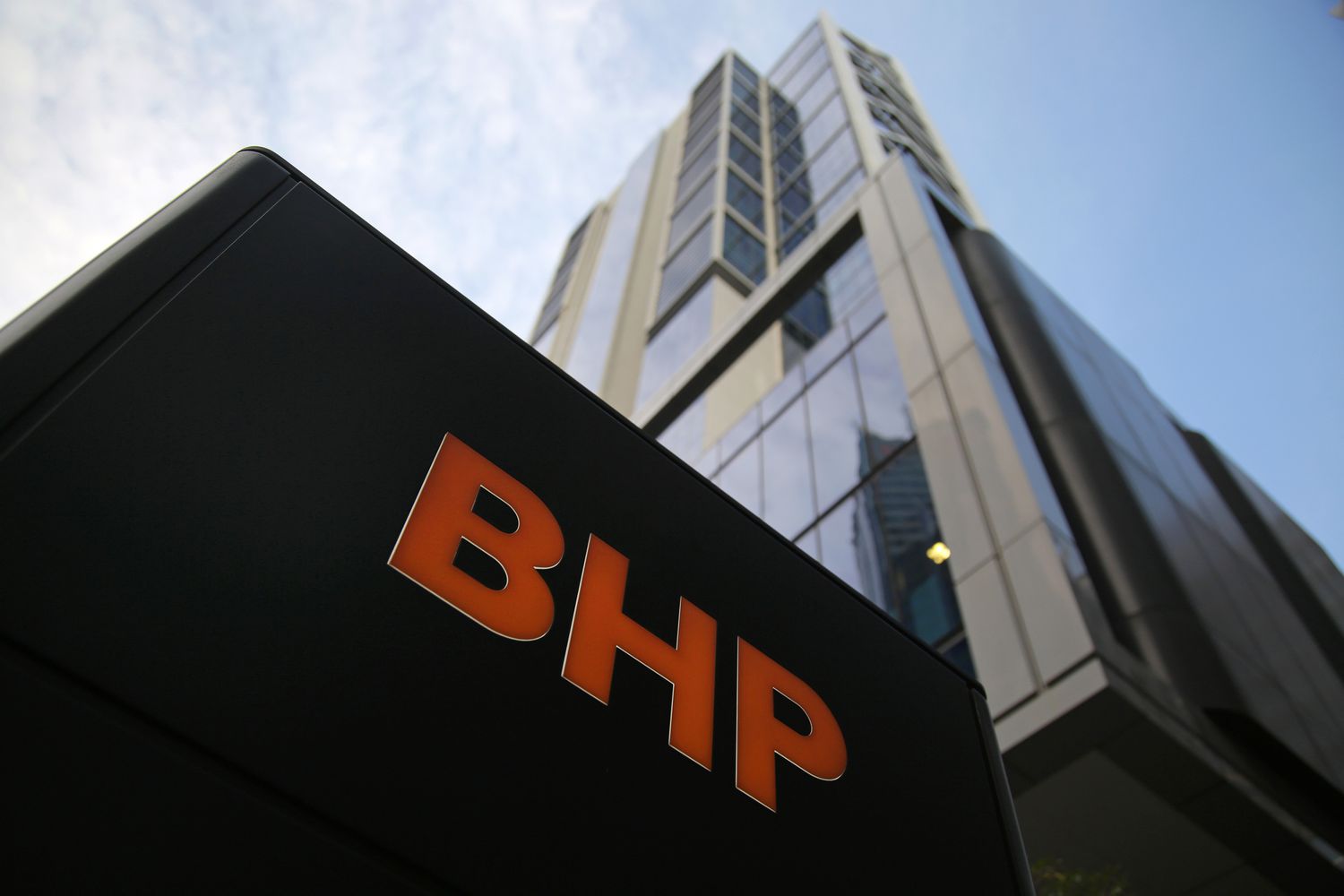 The BHP Group Ltd. logo outside Brookfield Place in Perth, Australia, on April 25, 2024