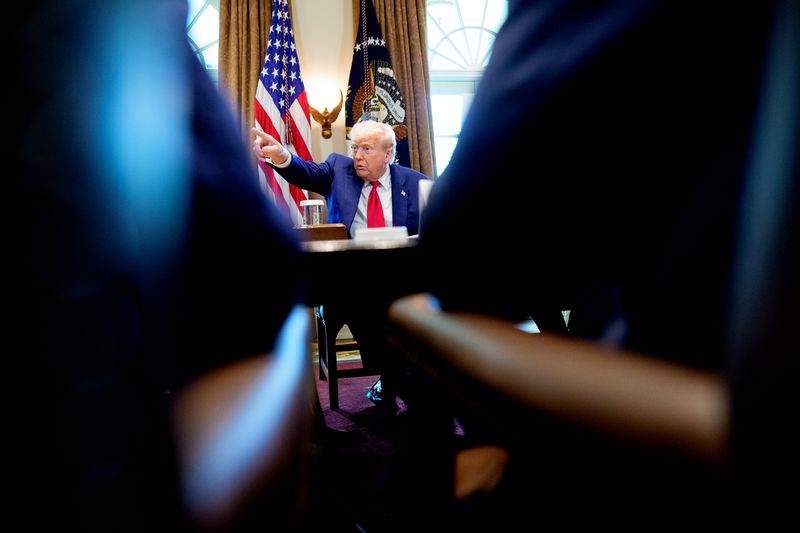 U.S. President Donald Trump takes a question from a reporter during a Cabinet meeting at the White House on April 30, 2025 in Washington, DC.