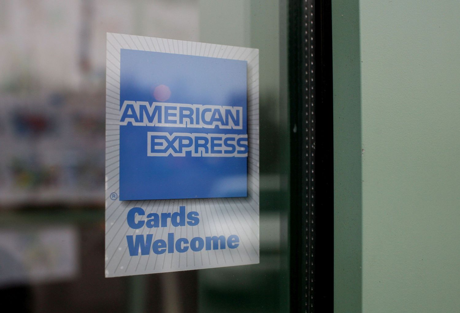 American Express logo on a restaurant window