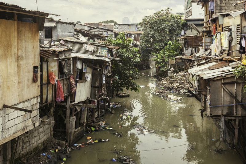 A dirty, flooded canal