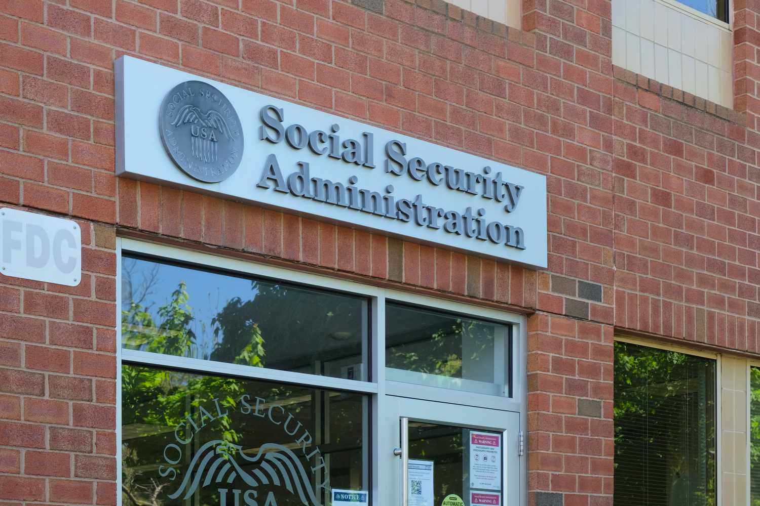 General view of Social Security Administration sign on building wall
