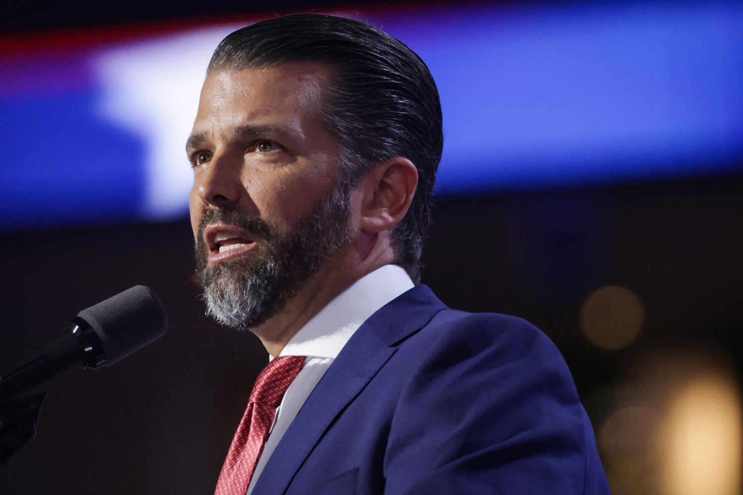 Image of Donald Trump Jr. speaking at the 2024 Republican National Convention in Milwaukee, Wisconsin.