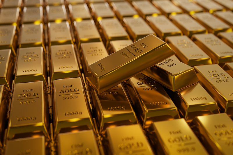 Close up of stacked gold bars