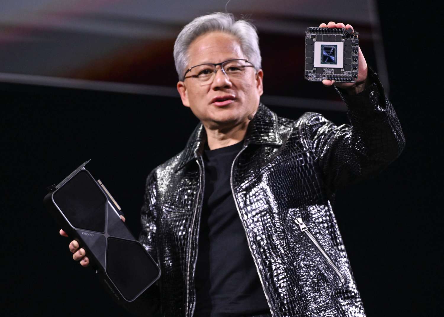 Nvidia CEO Jensen Huang during his keynote presentation at CES 2025 in Las Vegas, Nevada, on January 6, 2025
