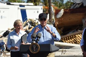U.S. President Joe Biden gives remarks during a visit to Florida to survey the damage from Hurricanes Helene and Milton and receive a briefing from local officials, on October 13, 2024 in St. Pete Beach, Florida. 