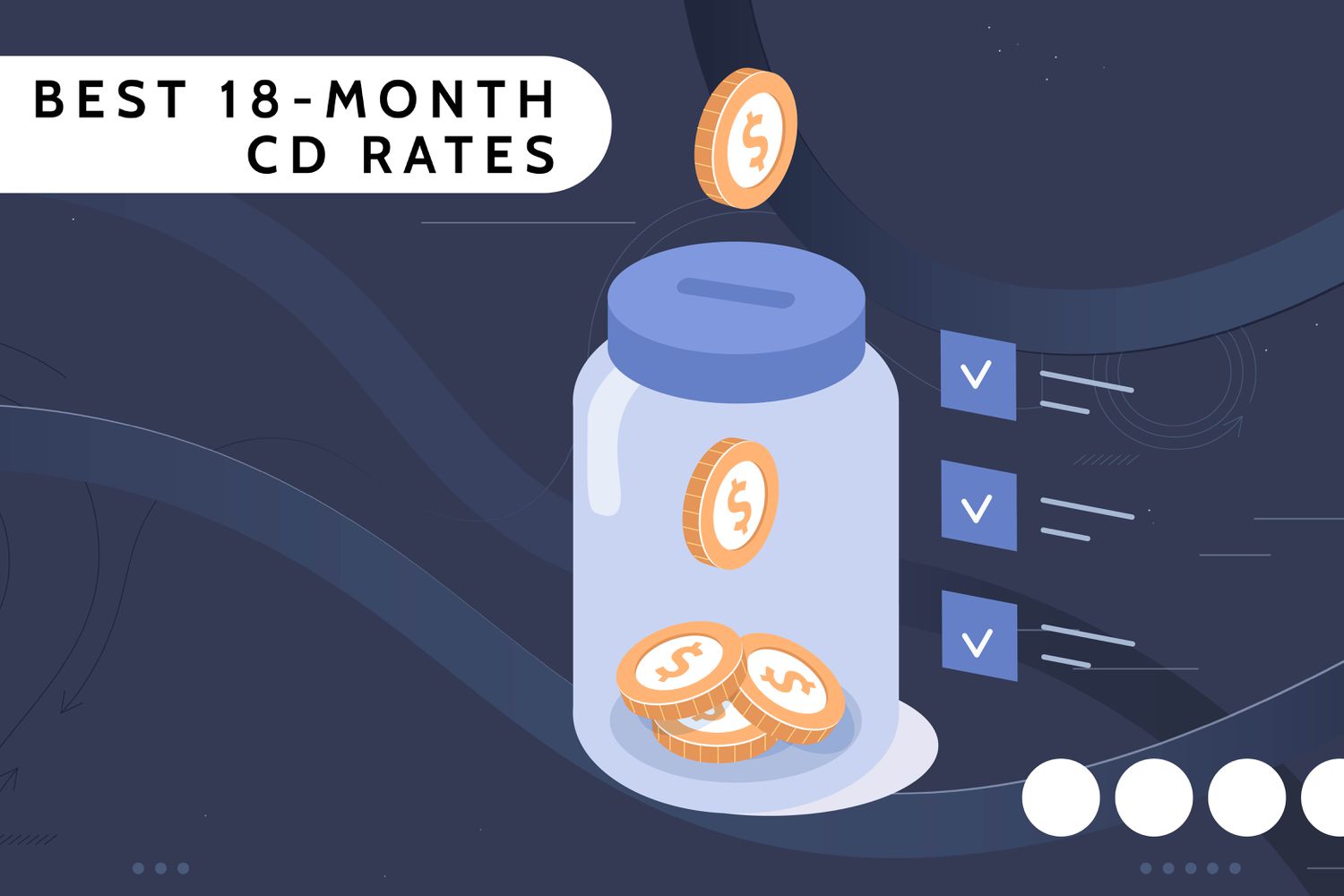 Investopedia custom visual asset shows a change jar with the title Best 18-month CD Rates