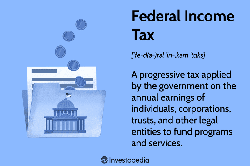 Federal Income Tax: A progressive tax applied by the government on the annual earnings of individuals, corporations, trusts, and other legal entities to fund programs and services.