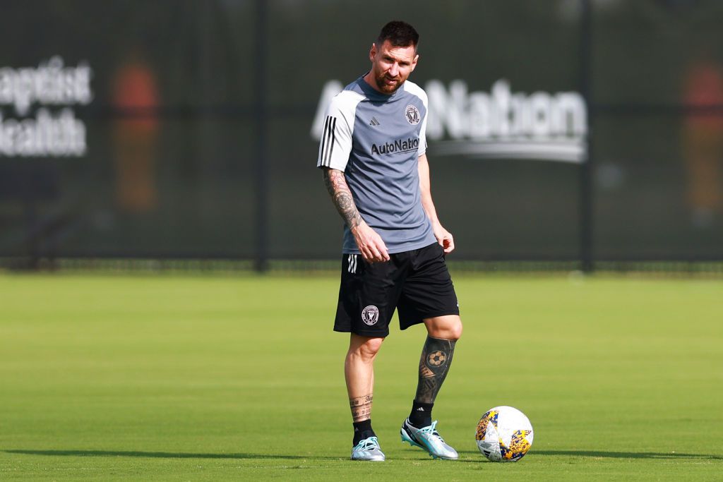 Lionel Messi #10 of Inter Miami CF looks on during an Inter Miami CF Training Session at Florida Blue Training Center on September 15, 2023 in Fort Lauderdale, Florida. 