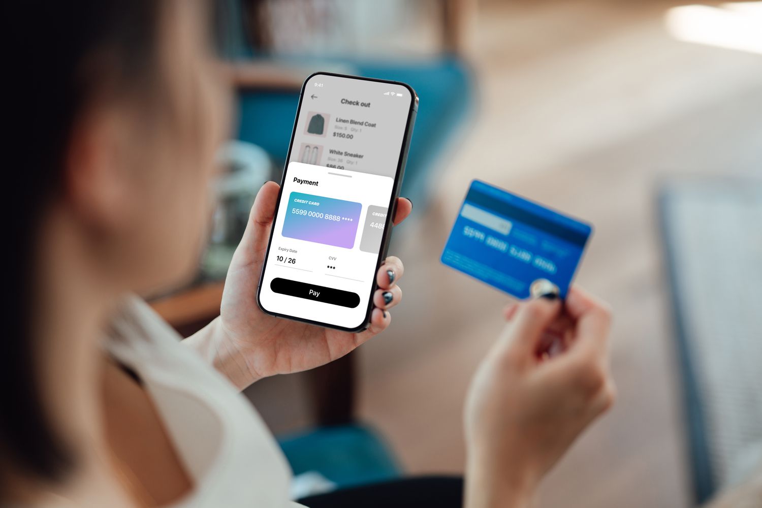 Woman using credit card