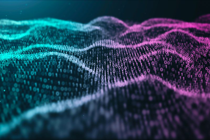 Binary code presented as a landscape of waves