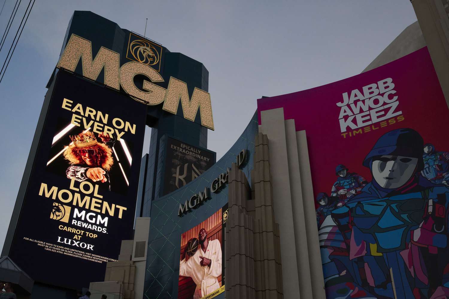 Signs outside the MGM Grand hotel and casino in Las Vegas