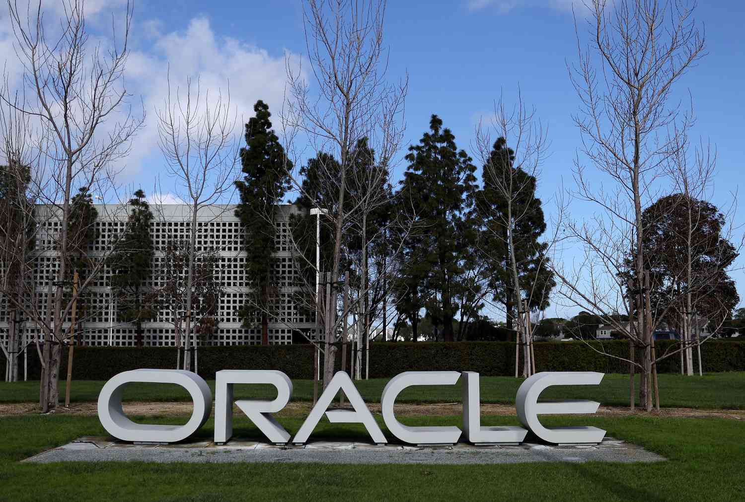 An Oracle sign outside the company's headquarters.