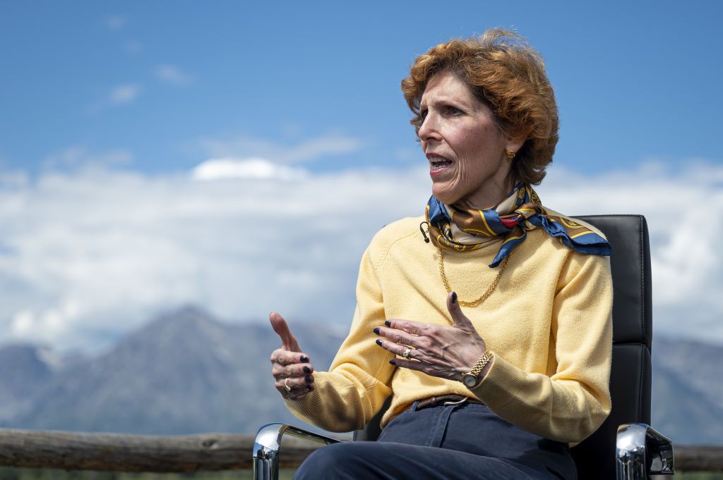 Loretta Mester, president and chief executive officer of the Federal Reserve Bank of Cleveland, during a Bloomberg Television interview at the Jackson Hole economic symposium in Moran, Wyoming, US, on Friday, Aug. 25, 2023