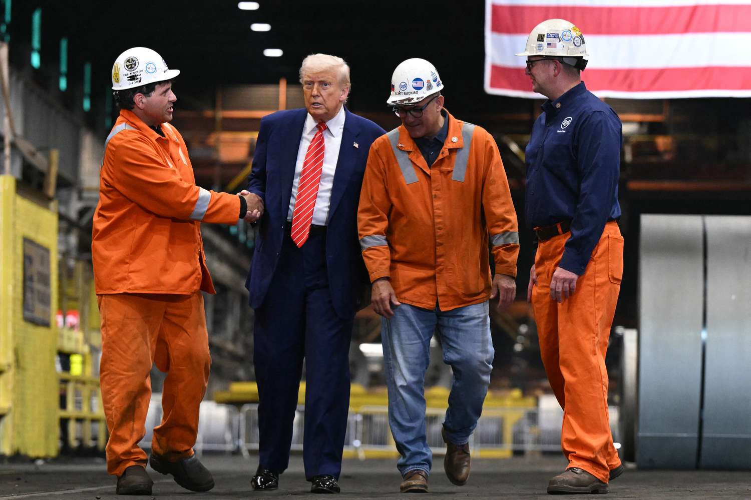 President Donald Trump meets US Steel workers in Pennsylvania.