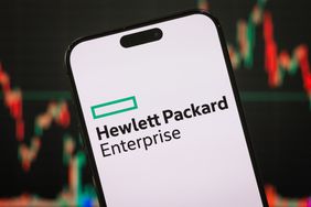Hewlett Packard Enterprise logo is displayed on a smartphone screen