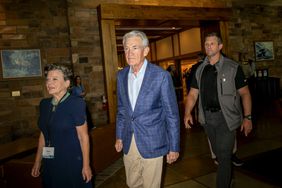 Jerome Powell, chairman of the US Federal Reserve, arrives to a dinner at the Jackson Lake Lodge during the Kansas City Federal Reserve's Jackson Hole Economic Policy Symposium in Moran, Wyoming, on Aug. 22, 2024
