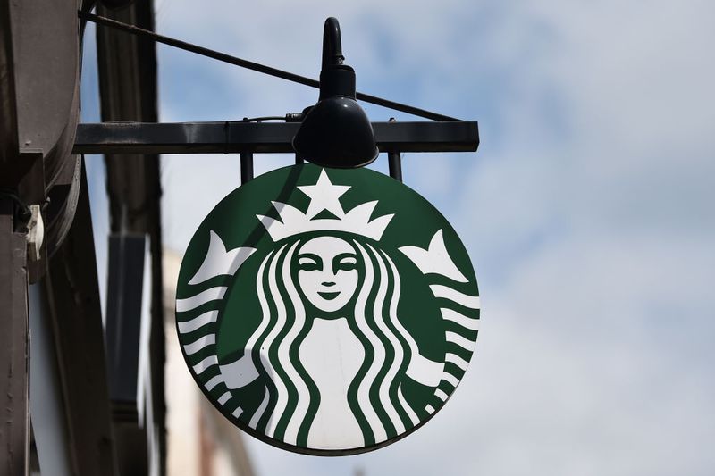 Starbucks company sign with logo