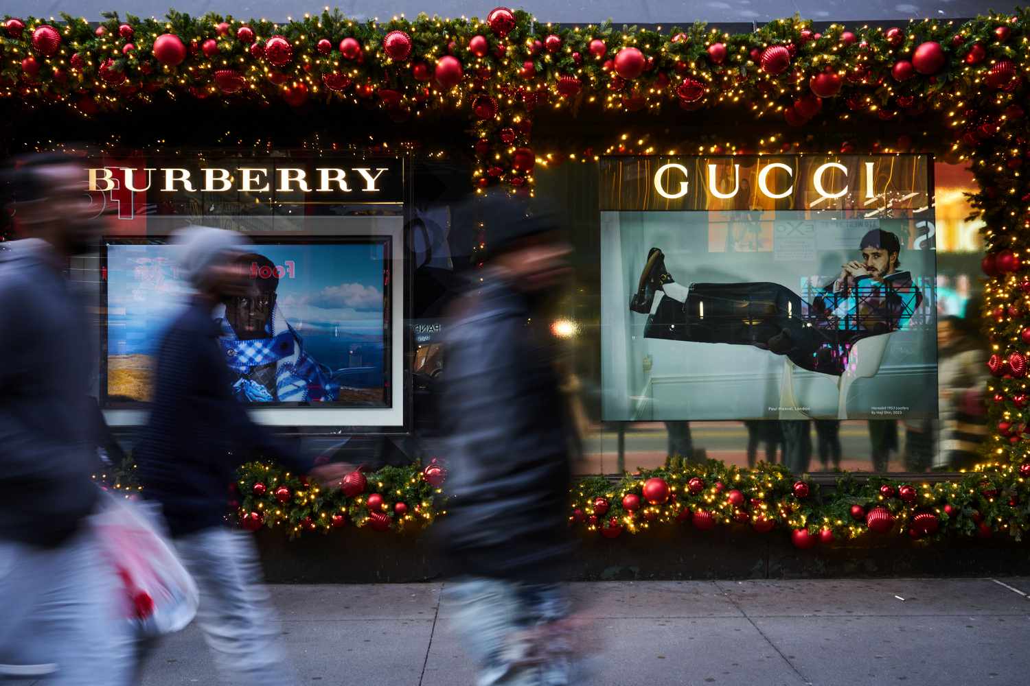Macy's windows with luxury goods displays in New York City