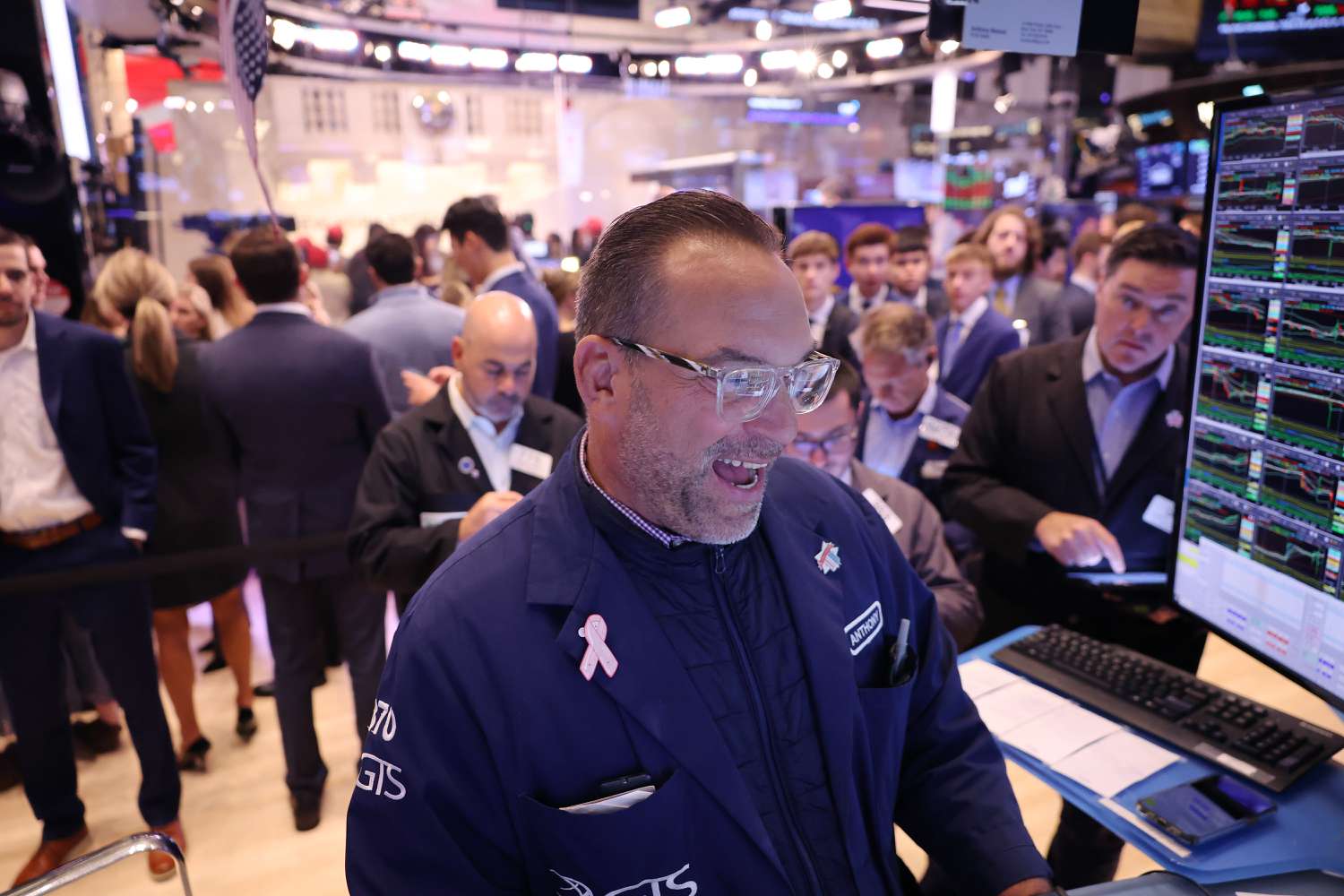  Traders work on the floor of the New York Stock Exchange 