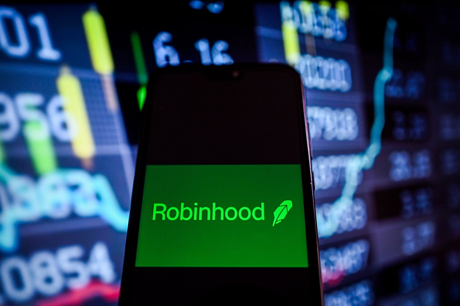 Robinhood logo on smartphone screen.