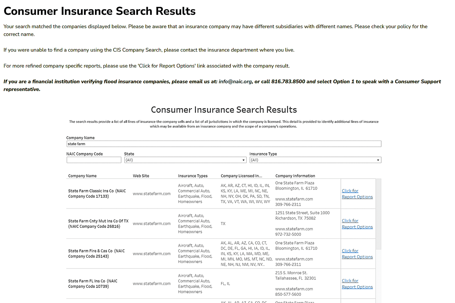 Consumer Insurance Search Results.