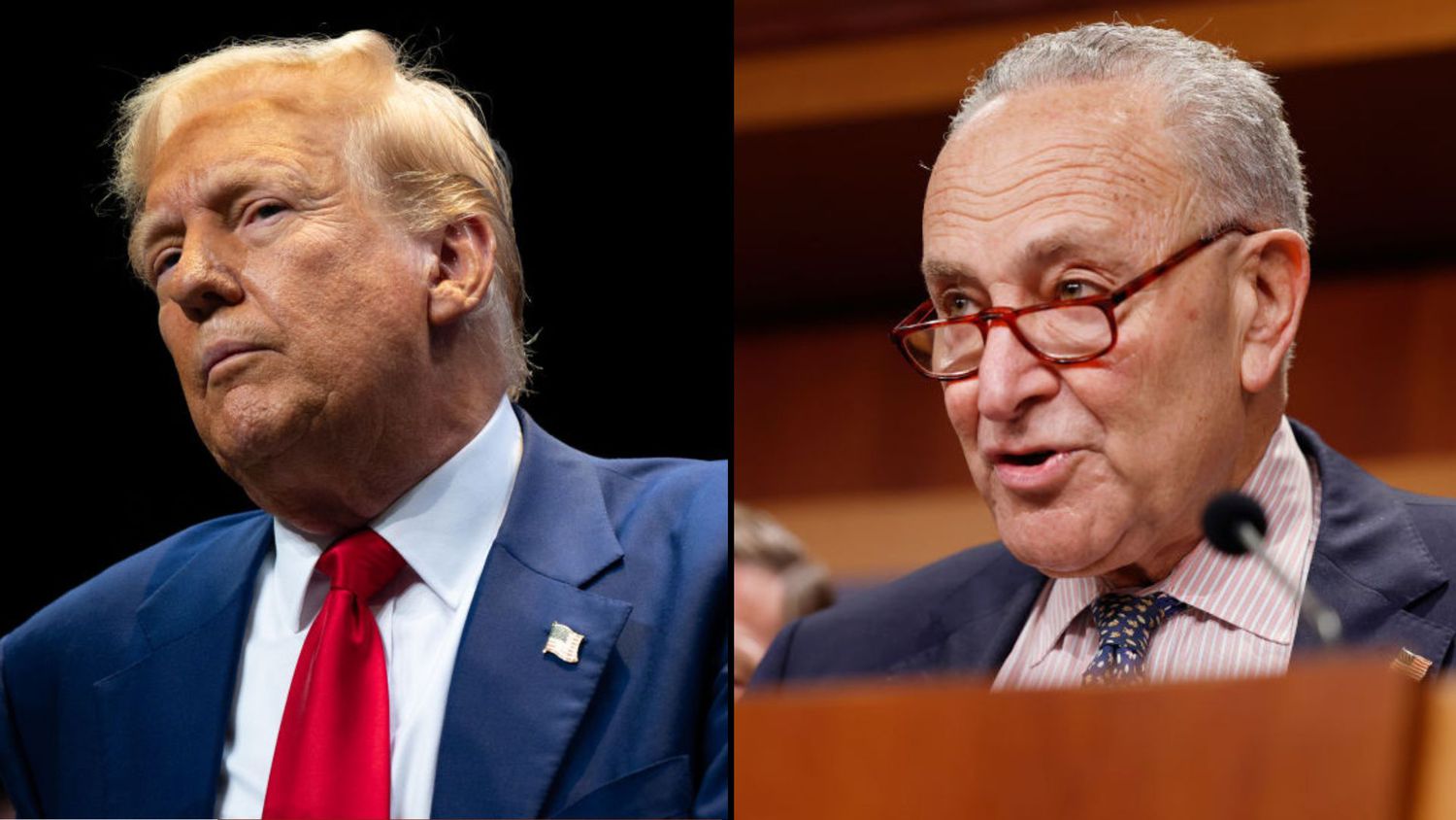 A side-by-side of Donald Trump and Chuck Schumer.