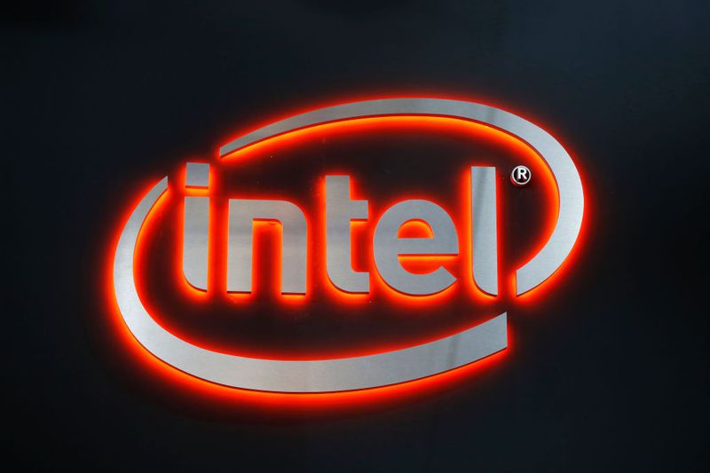 The logo of the US semiconductor manufacturer Intel.