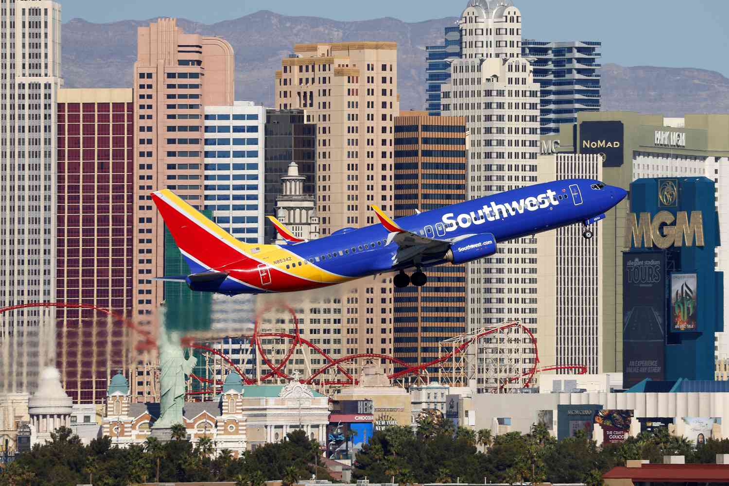 A Southwest Airlines Boeing 737 departs from Harry Reid International Airport in Las Vegas.