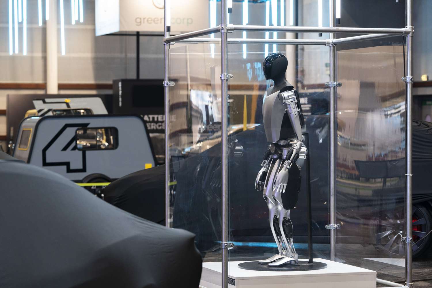 A Tesla robot on display in Paris in October. 