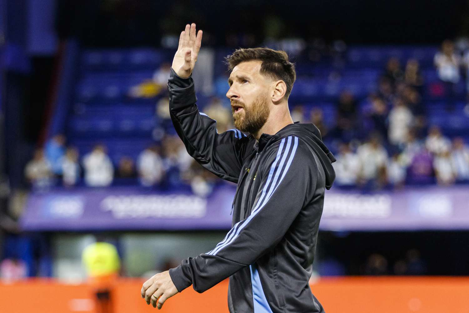 Lionel Messi of Argentina greets the fans prior to the FIFA World Cup 2026 South American Qualifier match between Argentina and Peru at Estadio Alberto J. Armando on November 19, 2024 in Buenos Aires, Argentina.