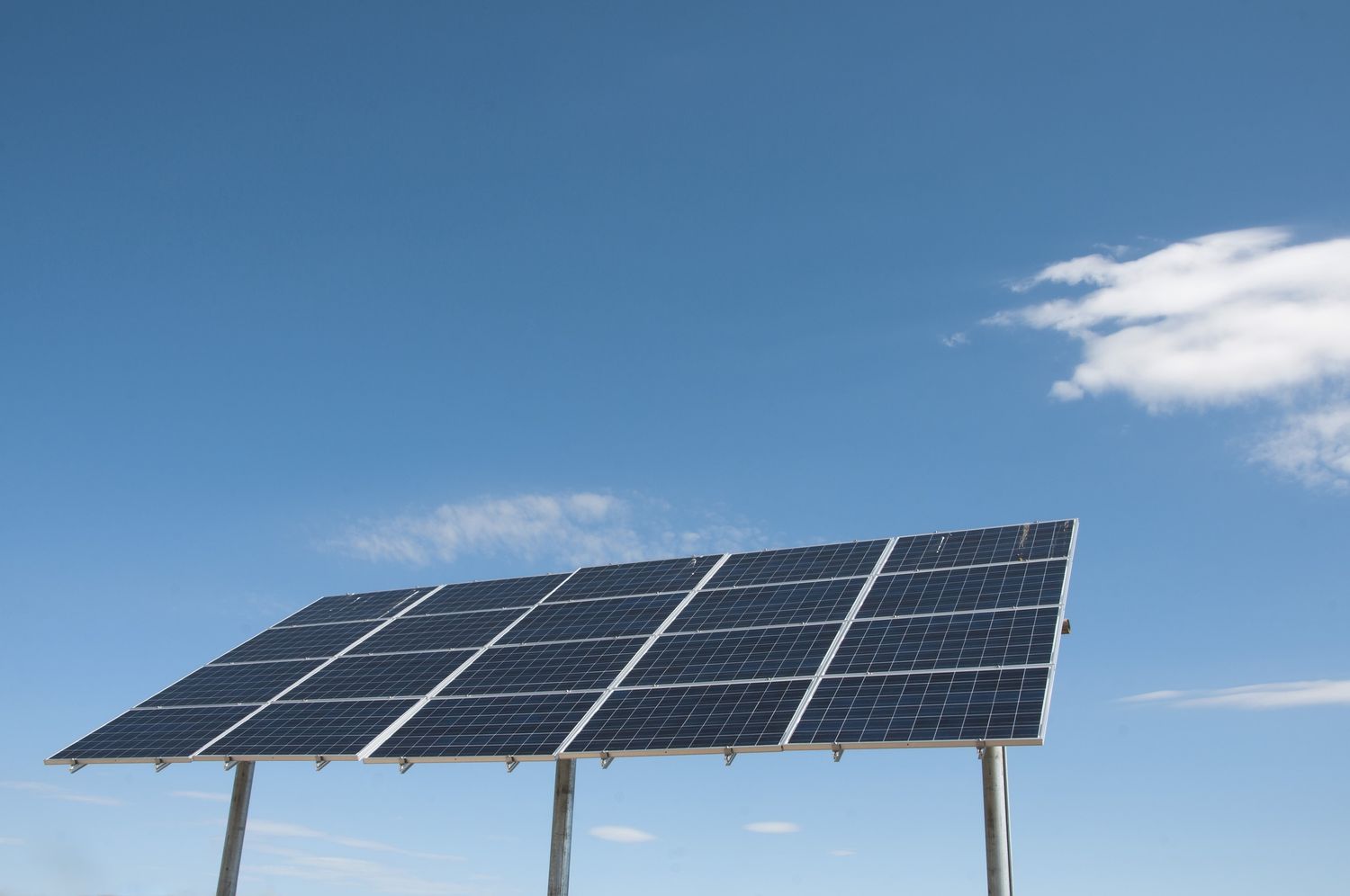 Close-up of solar Panels against blue sky.