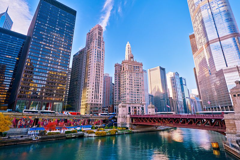 Chicago cityscape view from the Chicago river