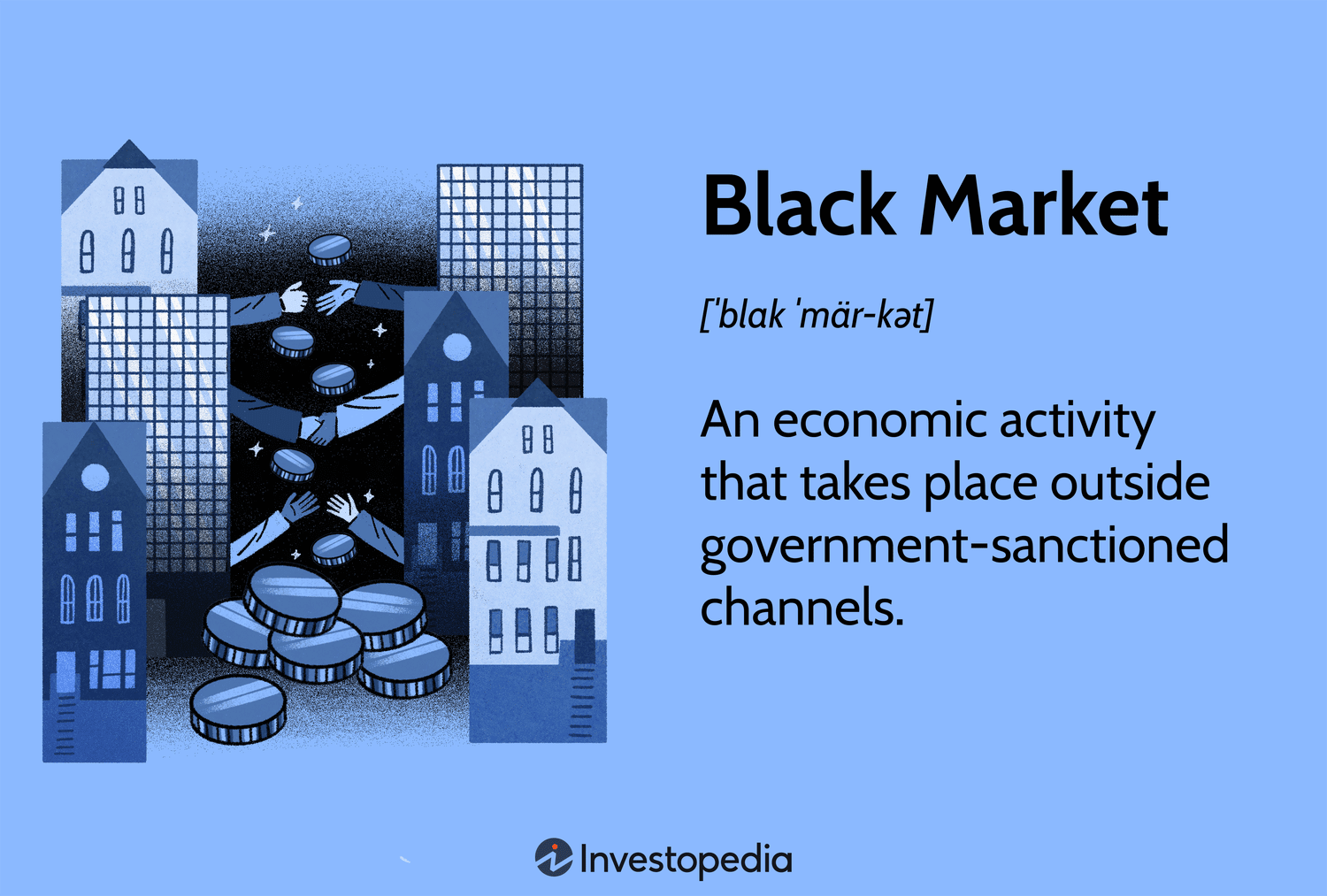 Black Market: An economic activity that takes place outside government-sanctioned channels.