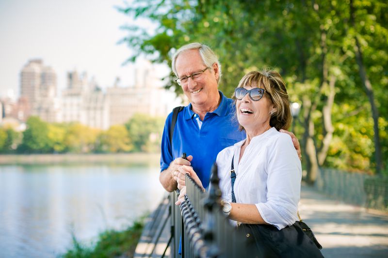 Senior couple enjoying the afternoon in Central Park in New York City.