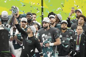 Members of the Philadelphia Eagles celebrate their Super Bowl win on Sunday. 