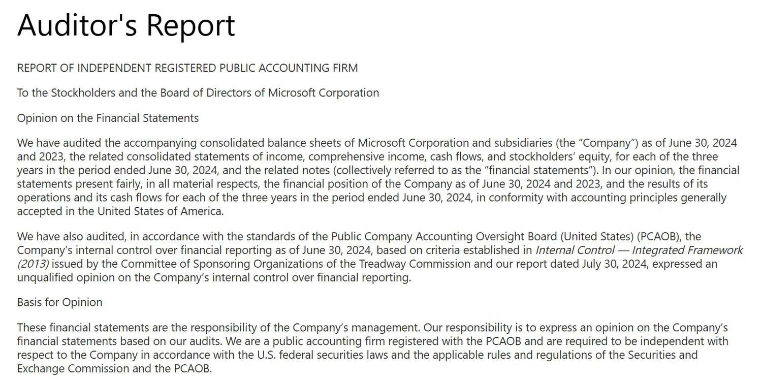 Microsoft, Auditor's Report