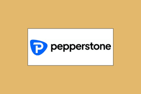 Image shows Pepperstone's logo in a white rectangle box against a mustard-colored background. 